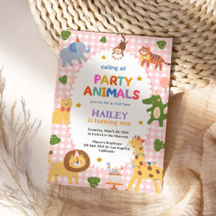 Pink Party Animals 1. Geburtstagseinladung Einladung