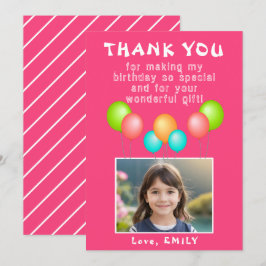 Pink Party Balloons Girl Birthday Foto Dankeskarte