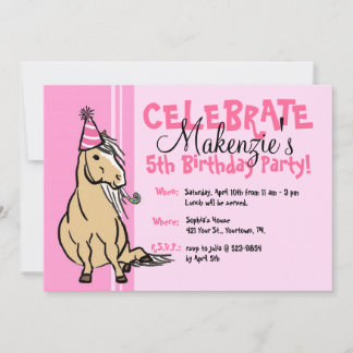 Pink Party Pony Girls Geburtstag Einladung