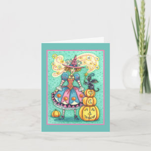 PINK PARTY WITCH IST HALLOWEEN MAGIC, SCHWARZE KAT FEIERTAGSKARTE