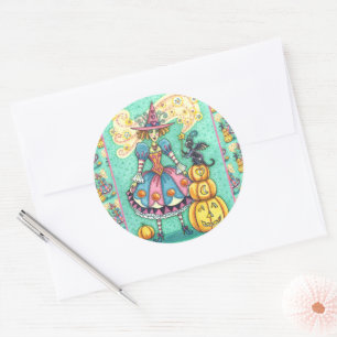 PINK PARTY WITCH IST HALLOWEEN MAGIC, SCHWARZE KAT RUNDER AUFKLEBER