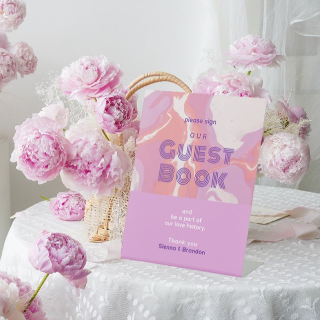 Pink Pastel Abstrakt Art Wedding Gästebuch Sockelschild (Von Creator hochgeladen)