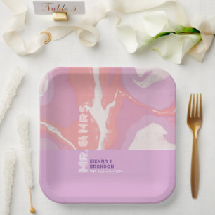 Pink Pastel Abstrakt Art Wedding Paper Teller