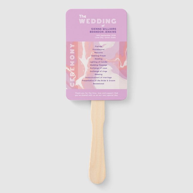 Pink Pastel Abstrakt Art Wedding Programm Handfan Fächer (Vorderseite)