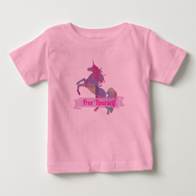 Pink Pastel Abstrakt Einhorn Silhouette Baby T-shirt (Vorderseite)