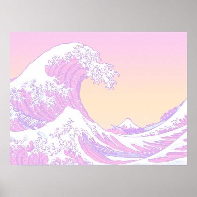 Pink Pastel Ästhetische Große Welle von Kanagawa Poster (Vorne)