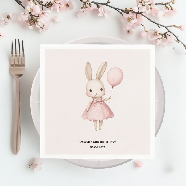 Pink Pastel Bunny Easter Kindergeburtstag Serviette (Von Creator hochgeladen)