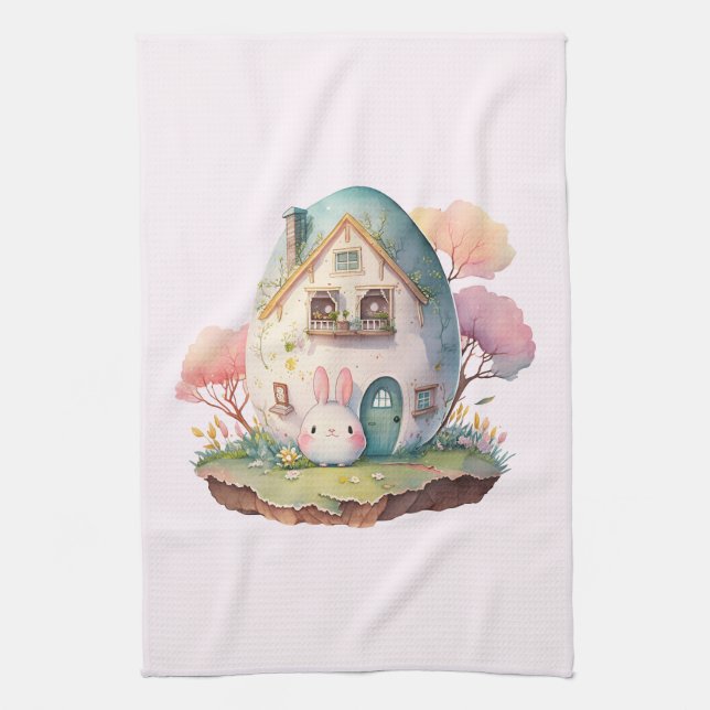 Pink Pastel Bunny & Eghouse Niedlich Geschirrtuch (Vertikal)