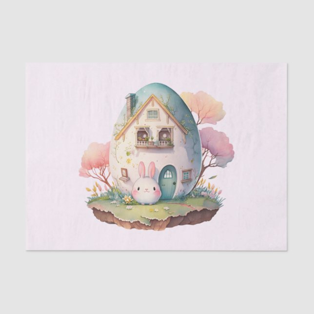Pink Pastel Bunny & House Seidenpapier (Vorderseite)