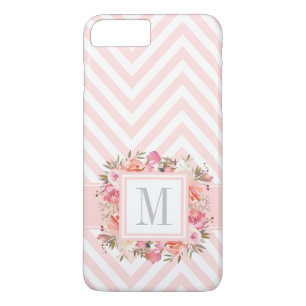 Pink Pastel Chevrons und Floral mit Monogramm Case-Mate iPhone Hülle