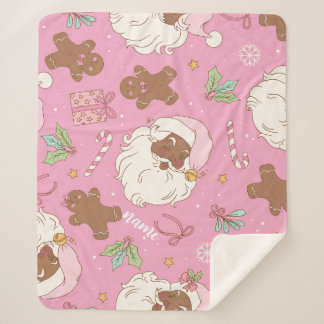 Pink Pastel Christmas Black Santa & Ballerina Sherpadecke