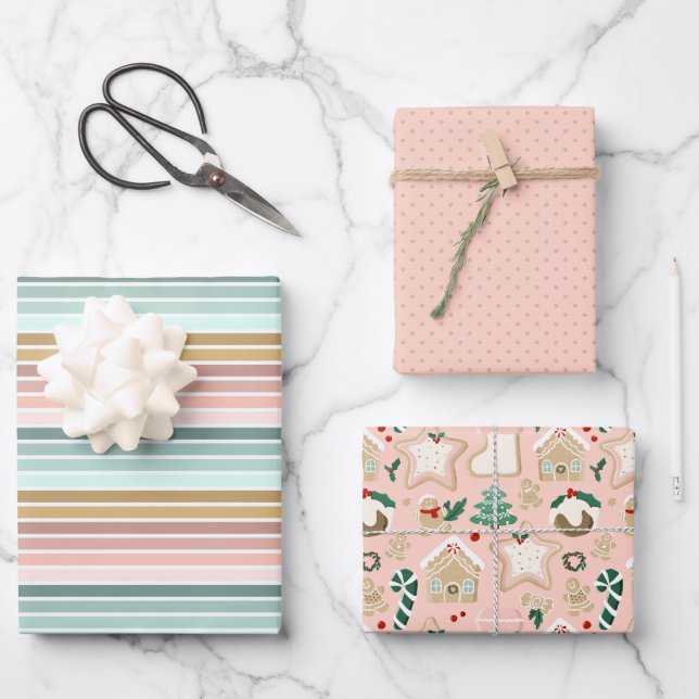 Pink Pastel Christmas Vibe Geschenk Wrap Geschenkpapier Set (Vorderseite)