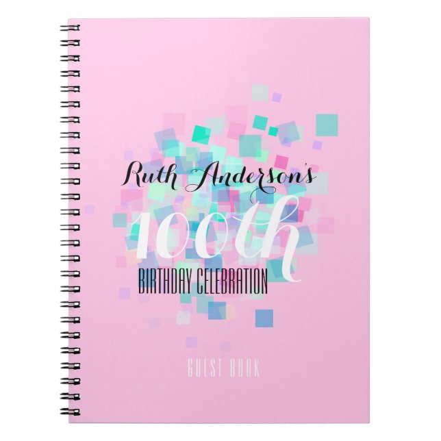 Pink Pastel Colors 100th Birthday Party GuestBook Notizblock (Vorderseite)