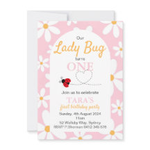 Pink Pastel Daisy Lady Bug Birthday Einladung