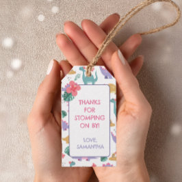 Pink & Pastel Dinosaur Birthday Gift Tag Geschenkanhänger