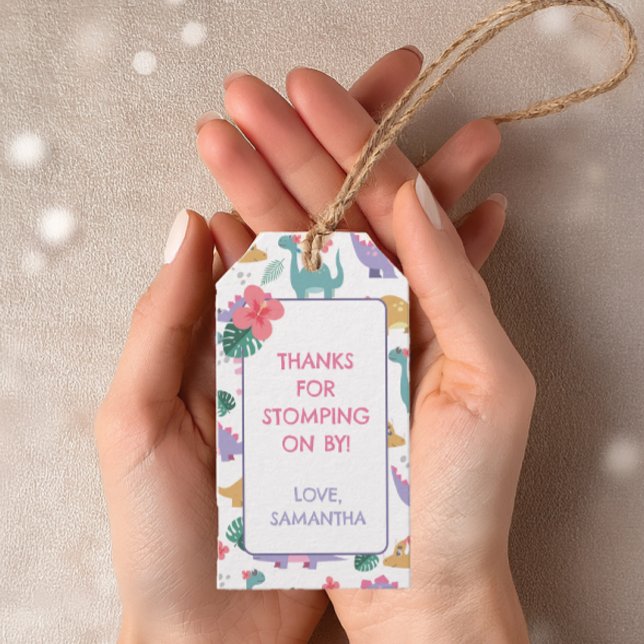 Pink & Pastel Dinosaur Birthday Gift Tag Geschenkanhänger (Von Creator hochgeladen)