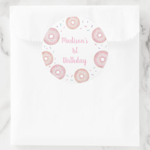 Pink Pastel Donut Birthday Runder Aufkleber