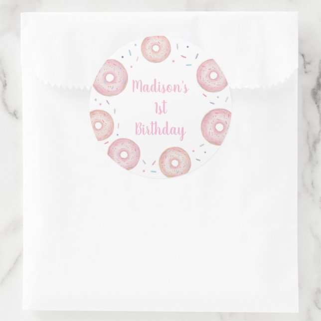 Pink Pastel Donut Birthday Runder Aufkleber (Tasche)