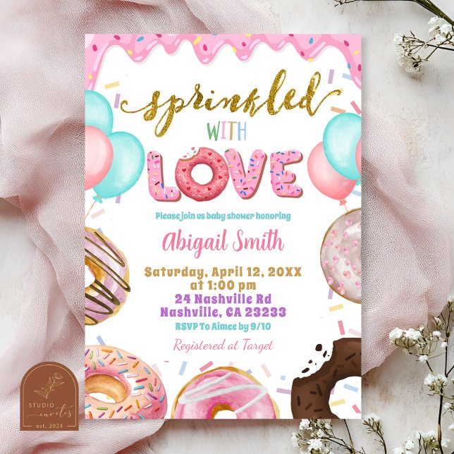 Pink Pastel Donuts Baby Sprinkle Invitation Einladung (Von Creator hochgeladen)