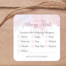 Pink Pastel Dripping Food Allergy Alert
