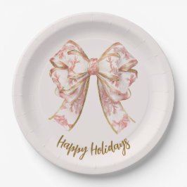 Pink Pastel Elegant Christmas Bow Paper Plates Pappteller