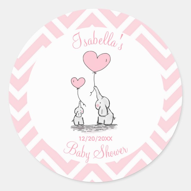 Pink Pastel Elephant Babydusche Runder Aufkleber (Vorderseite)