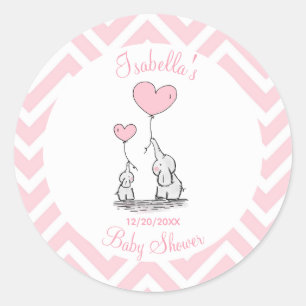 Pink Pastel Elephant Babydusche Runder Aufkleber