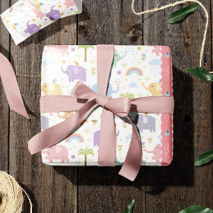 Pink Pastel Elephant Muster für Kleines Girl-Part Geschenkpapier
