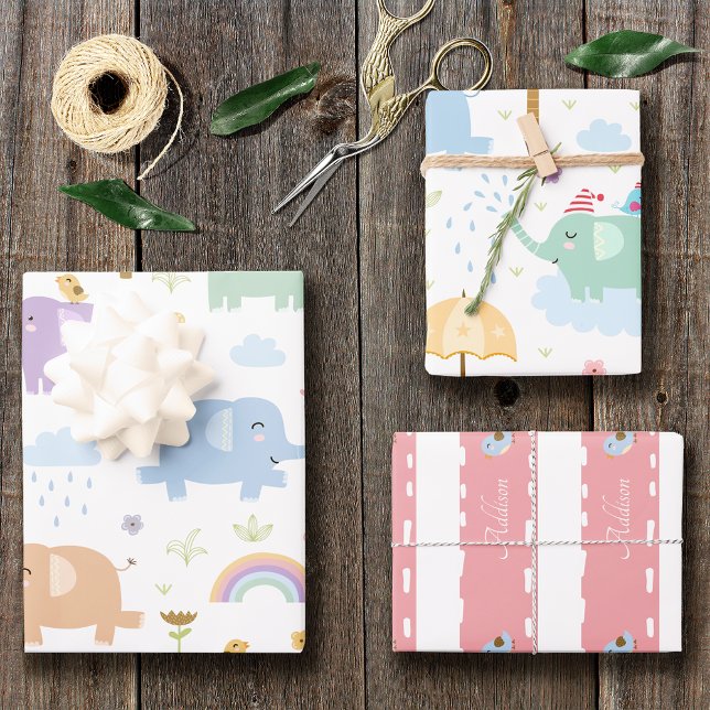Pink Pastel Elephant Muster für Kleines Girl-Party Geschenkpapier Set (Von Creator hochgeladen)