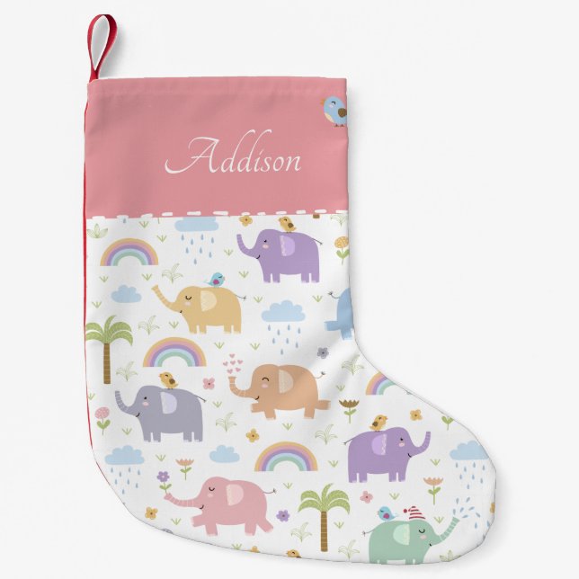 Pink Pastel Elephant Muster für Kleines Mädchen Kleiner Weihnachtsstrumpf (Vorderseite)
