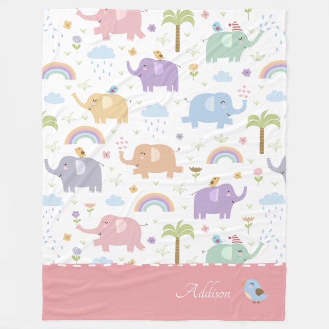 Pink Pastel Elephant Muster für Little Girl Fleec Fleecedecke (Vorderseite)
