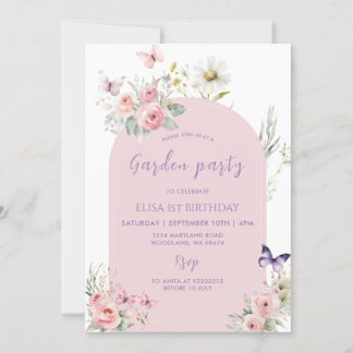 Pink Pastel Floral Butterfly Garden Party Einladung