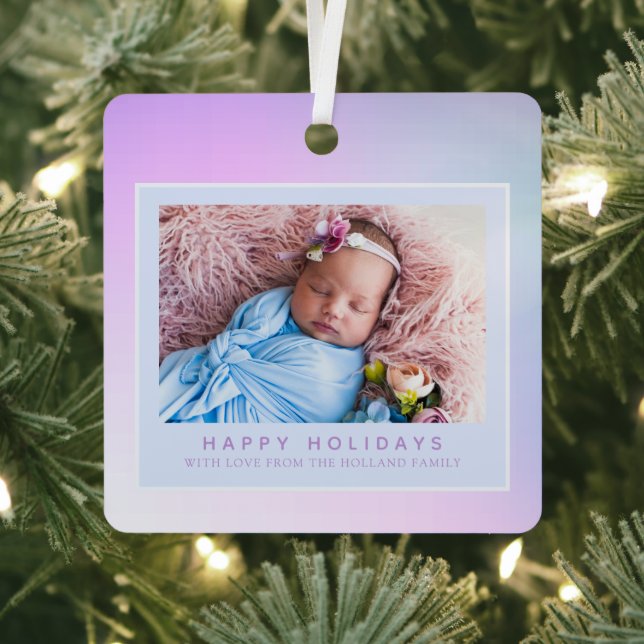 Pink Pastel Foto Happy Holiday Ornament Aus Metall (InSitu)