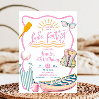 Pink pastel girl Lake party birthday Einladung