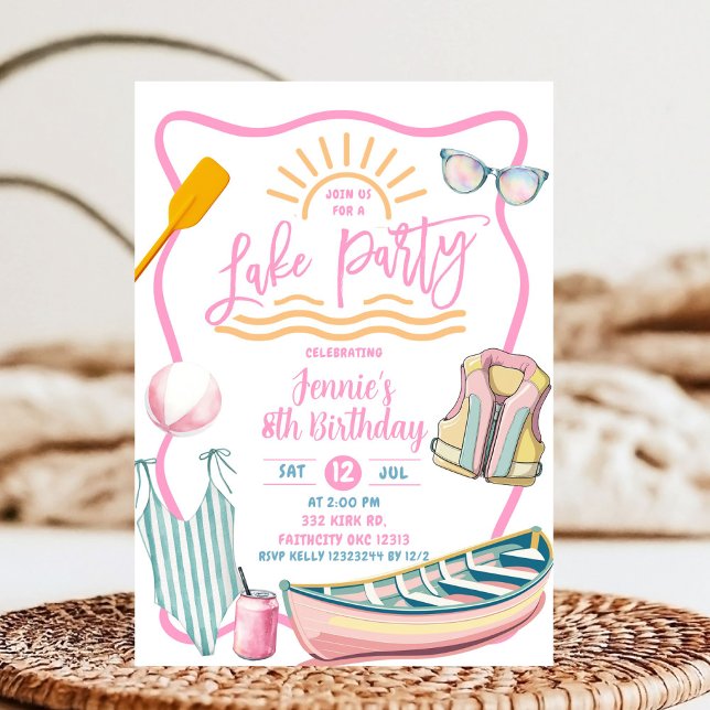 Pink pastel girl Lake party birthday Einladung (Von Creator hochgeladen)