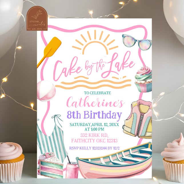 Pink pastel girl Lake party birthday invitation Einladung (Von Creator hochgeladen)