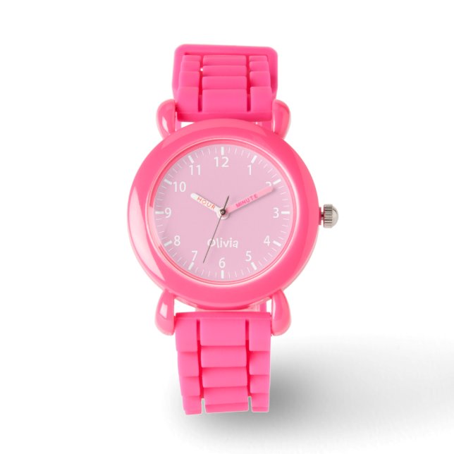 Pink Pastel Girls Personalized Kids Watch  Armbanduhr (Vorderseite)