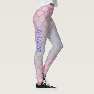 Pink Pastel Glittery Mermaid Schwanz Leggings