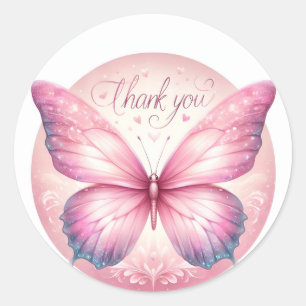 Pink Pastel Glitzer Butterfly - Danke - Runder Aufkleber
