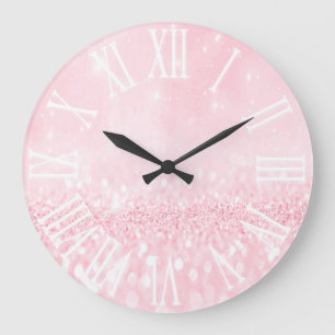 Pink Pastel Glitzer Effekt Weißer Park Princess Gl Große Wanduhr