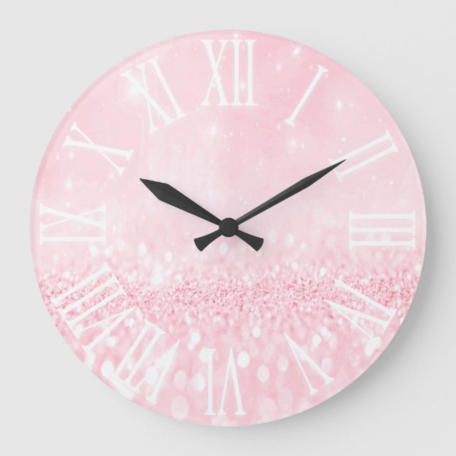 Pink Pastel Glitzer Effekt Weißer Park Princess Gl Große Wanduhr (Vorderseite)