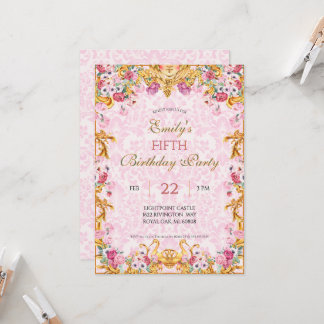 Pink Pastel Gold Fünfter Barock Rokoko Geburtstag Einladung