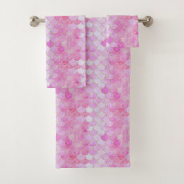 Pink Pastel & Gold Shimmer Mermaid Scanner Muster Badhandtuch Set