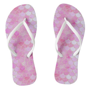 Pink Pastel & Gold Shimmer Mermaid Scanner Muster Flip Flops