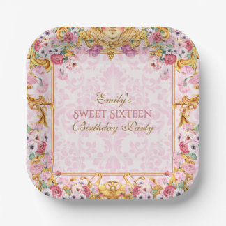 Pink Pastel Gold Sweet 16 Barock Rokoko Geburtstag Pappteller