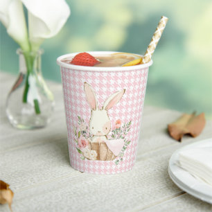 Pink Pastel Hahnentrittmuster Bunny Rabbit Pappbecher