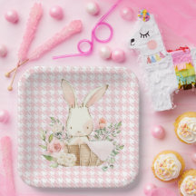 Pink Pastel Hahnentrittmuster Bunny Rabbit