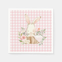 Pink Pastel Hahnentrittmuster Bunny Rabbit