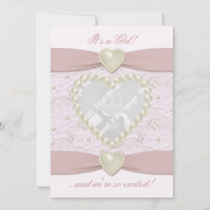 Pink Pastel Lace Pearl Baby Foto Ankündigung