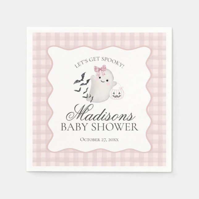 Pink Pastel Little Boo Ghost Baby Shower Dessert Serviette (Vorderseite)
